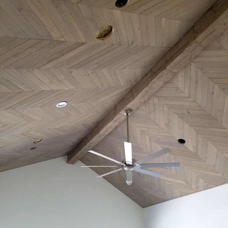 Chevron Wood Planking on Ceiling