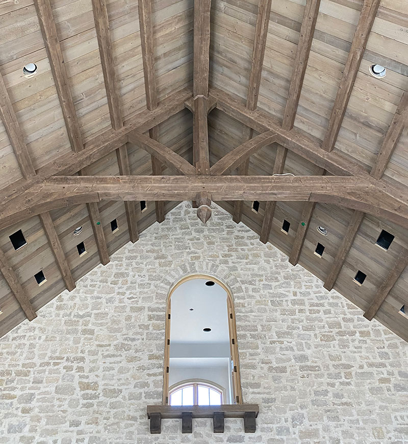 Hand-Hewn Wood Trusses, Beams, & Planking